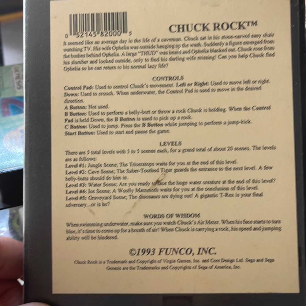 Genesis Sega chuck rock vintage game